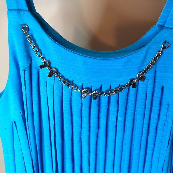 IZ Byer Dress Girls Blue Fringe Tank Dress Size 6 - Picture 2 of 5